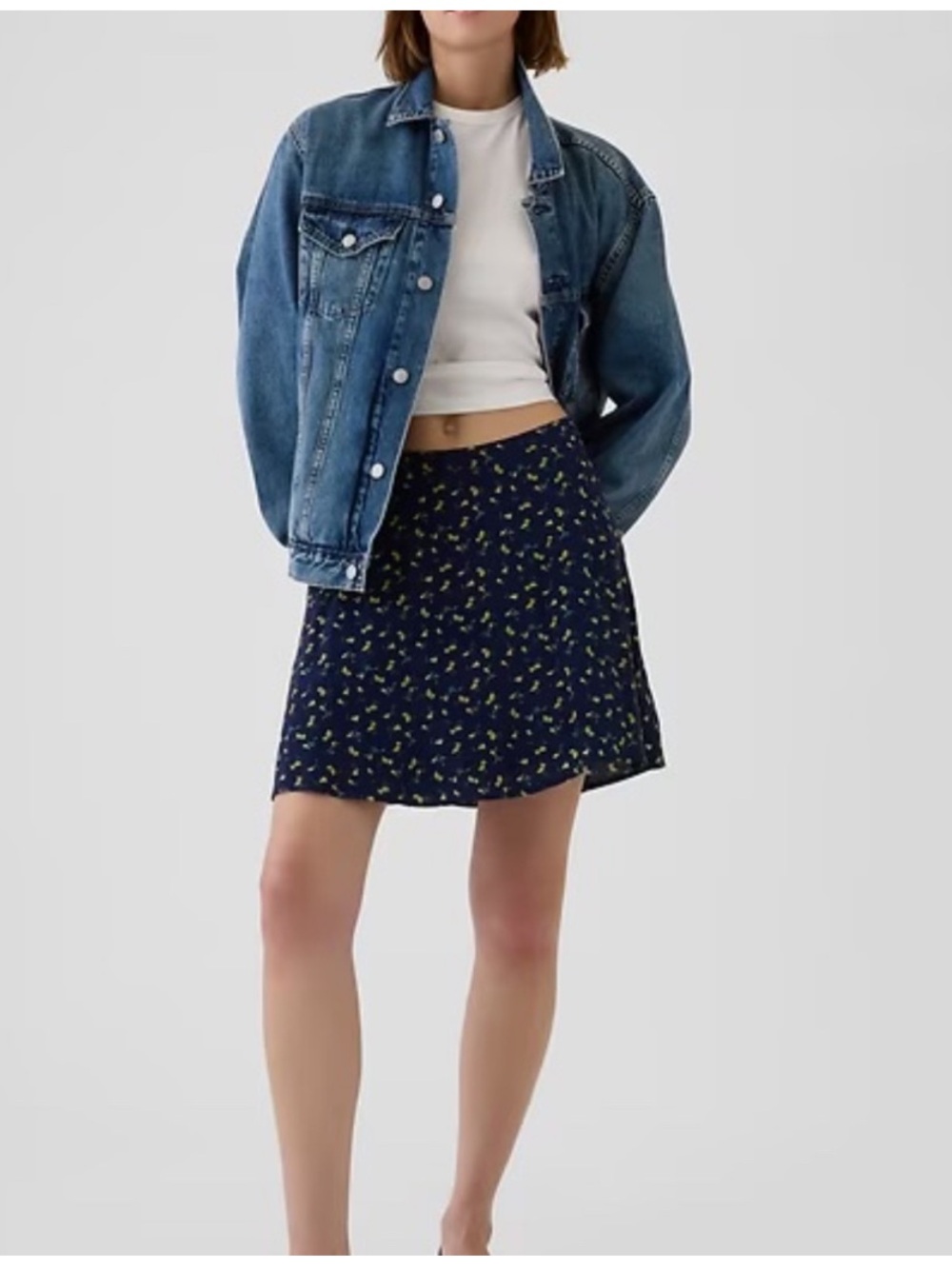 Gap Crepe Navy Floral Mini Skirt Large